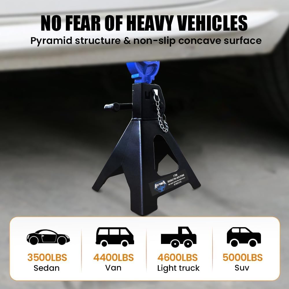ANTPOWER Car Jack Stands 3 Ton (6,600 lbs) with Double Locking Heavy Duty 11.2"-16.8" Adjustable for Lifting SUV, Pickup Truck Garage 6000 lbs Capacity 1 Pair