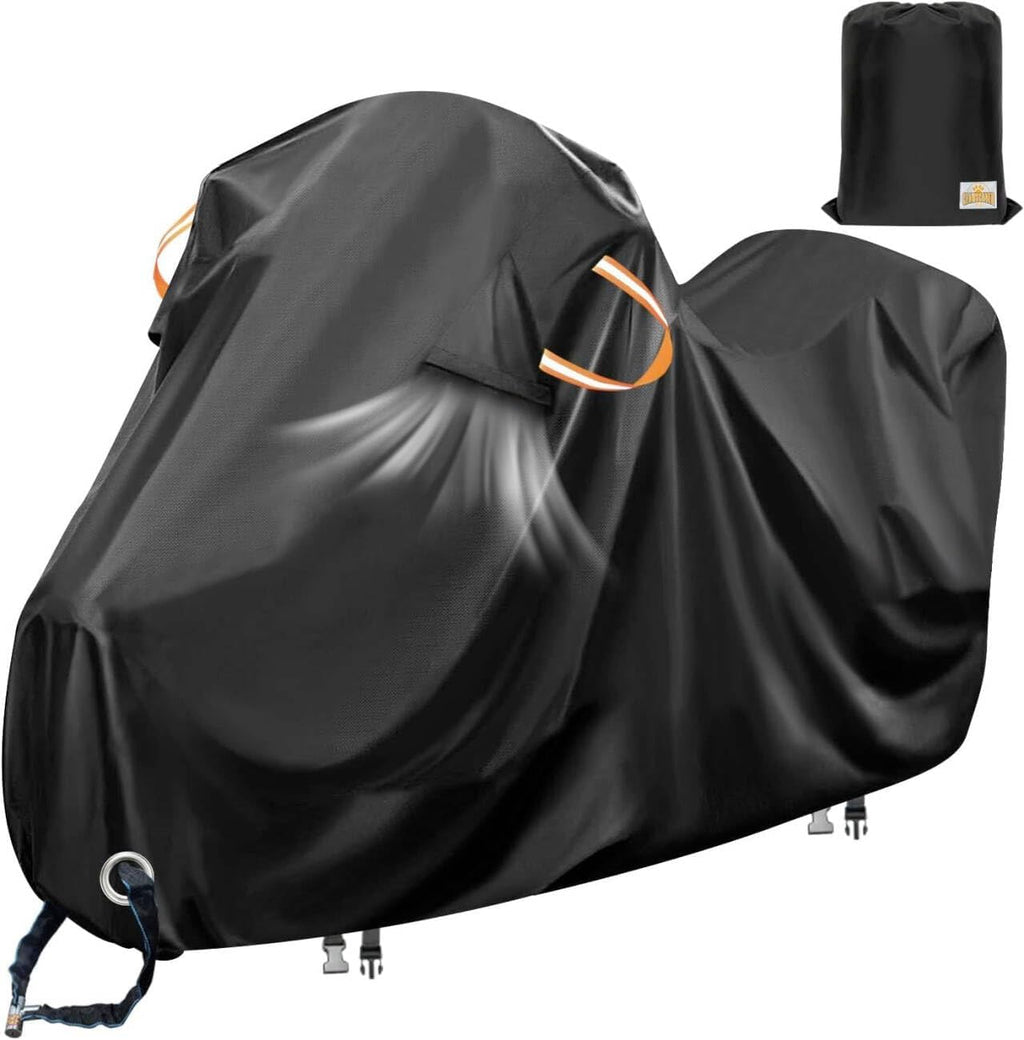 Motorcycle Cover Waterproof Outdoor,Scratch-Proof Cotton Fleece Lining | Weatherproof Moped Scooter and Dirt Bike Storage Cover,with Secure Buckles,Air Vents,Lock Holes,Storage Bag,108x43x55