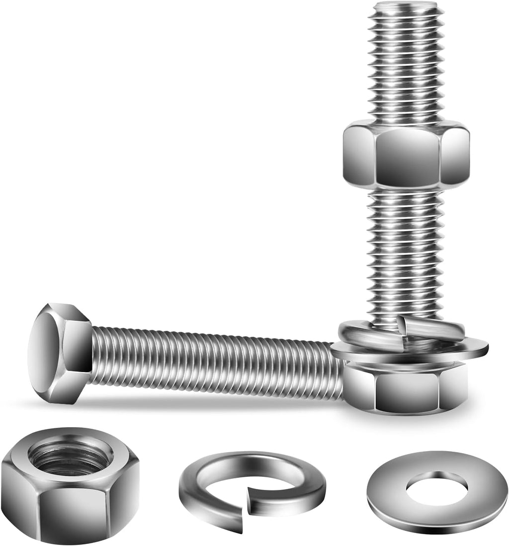 1/2-13 x 3" Hex Head Screw Bolt, Flat & Lock Washers, Fully Threaded, by SG TZH