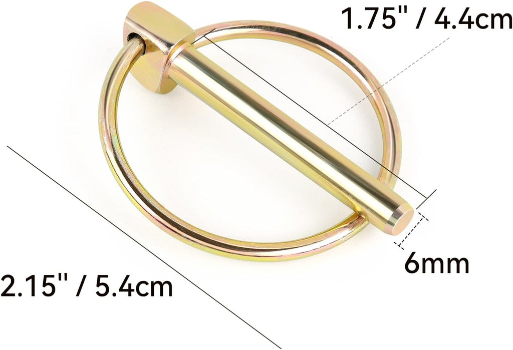 Yuntop 4 PCS Heavy Duty Stainless Steel Gold Lynch Pins with Ring for Trucks, Tractors, Trolleys, Lawn Mowers, & Trailers (1/4 Inch / 6 mm x 1-3/4 Inch / 45 mm)