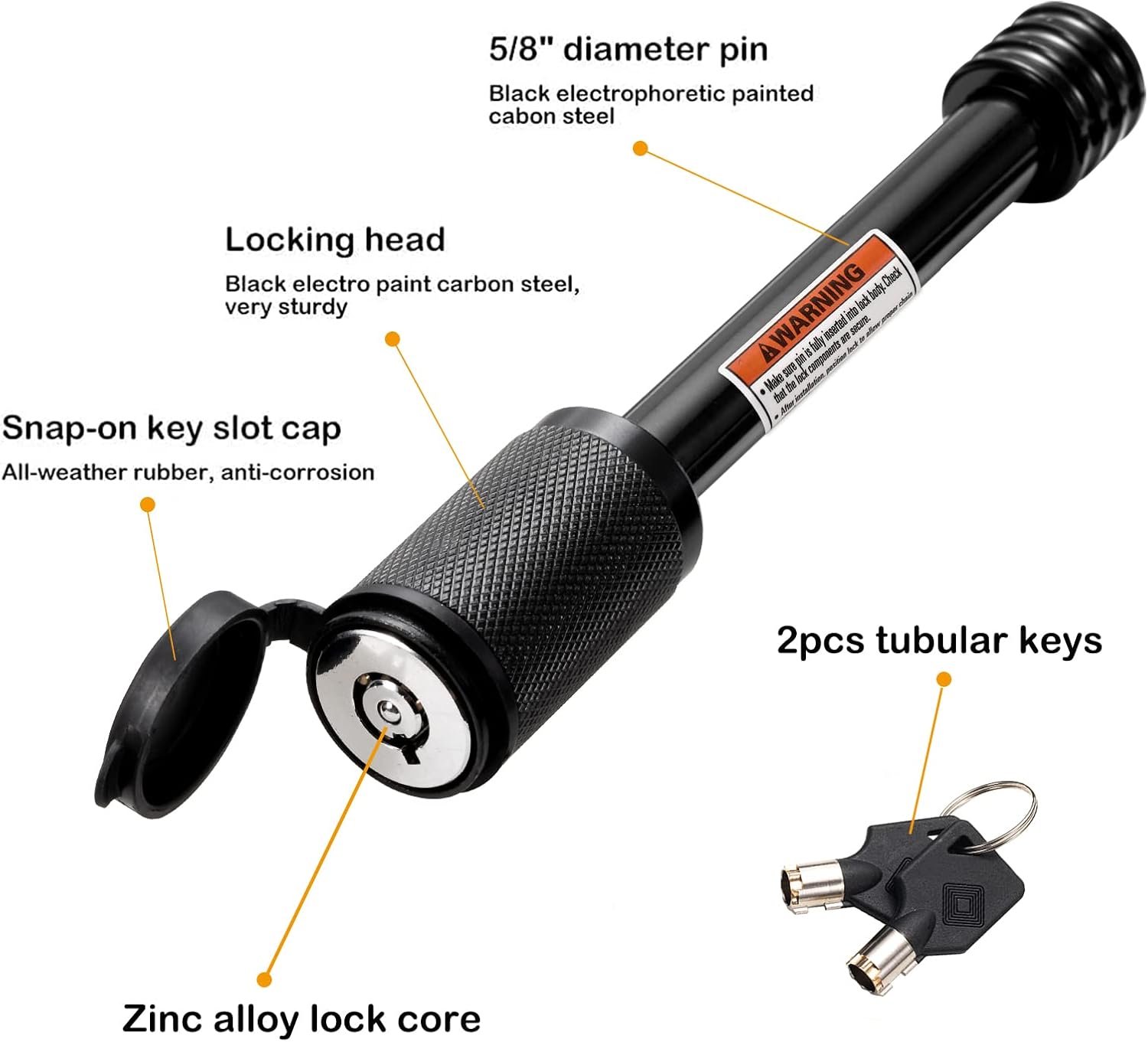 CZC AUTO Trailer Hitch Lock, 5/8 Inch Dia, 4 Inch Super Extra Long Receiver Pin for Class III IV Hitches, for Hitch Bike Rack Tray Ball Tow Rope, for Trailer Truck Car Boat (1 Pack)