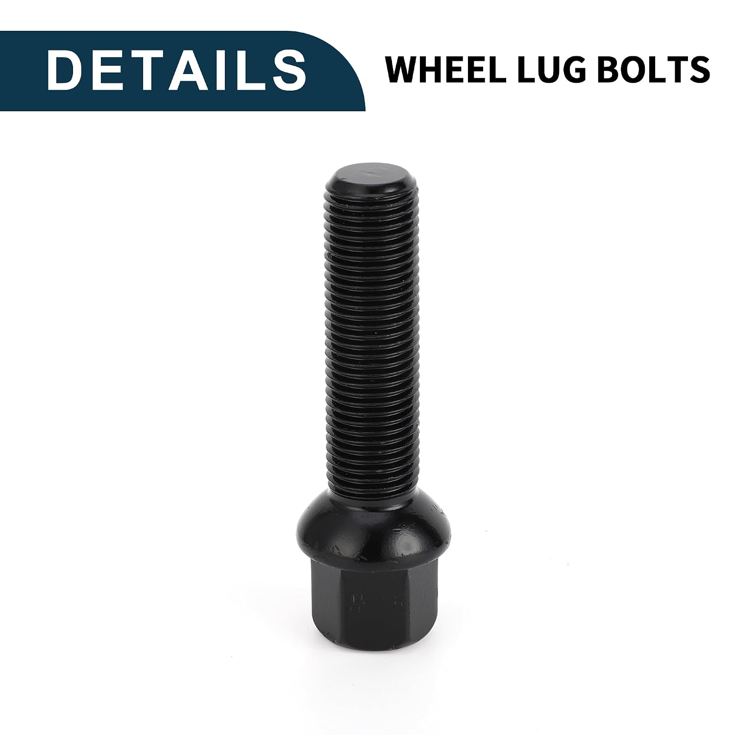 M14x1.5mm Ball Seat Wheel Lug Bolt for Volkswagen 19mm Hex 50mm Shank Length Sturdy | Extended Bolts Black 10 Pcs