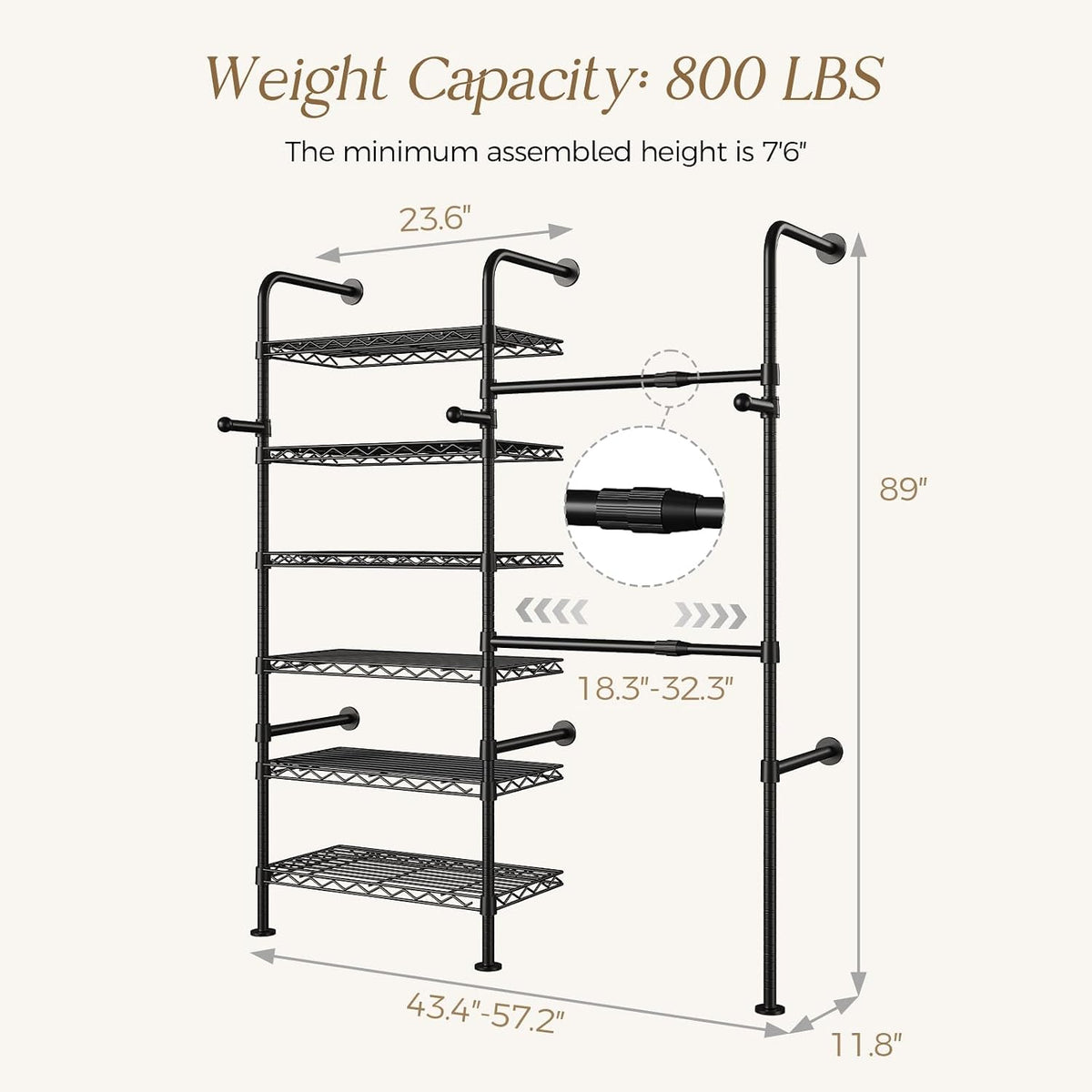 wall mounted closet system, heavy duty 2-row clothes shown in use