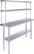 Amgood Stainless Steel Work Table Double Tier Overshelf | Metal Kitchen Prep by AmGood
