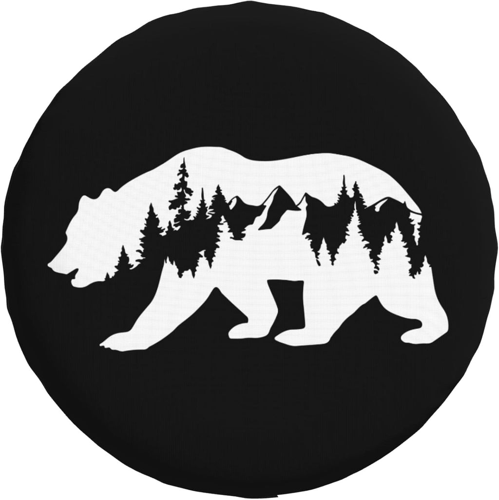 Spare Tire Cover for RV Camper Trailer Bear Forest Silhouette, Weatherproof Universal Spare Tire Cover for RV Travel Trailer Camper Truck 15inch