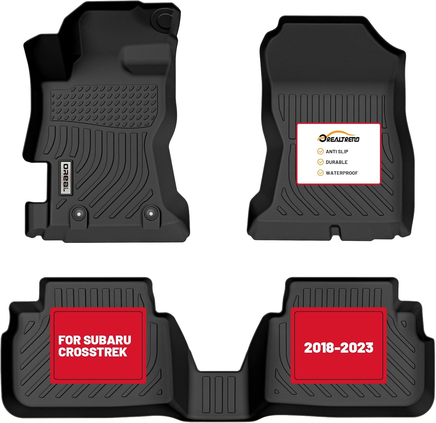 orealtrend Black Floor Mats Liners Replacement for Subaru Crosstrek/XV 2018-2023 Heavy Duty All Weather Guard Front and Rear Car Carpet-Custom Fit-Tough Odorless