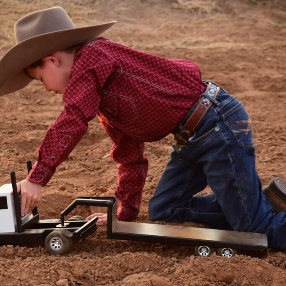 Little Buster Toys Gooseneck Flatbed Trailer – All-Metal 1:16 Scale Black Ranch Hauling Accessory for Farm Displays, Dioramas & Collectible Western Scenes – Durable Metal Trailer with Rubber Tires