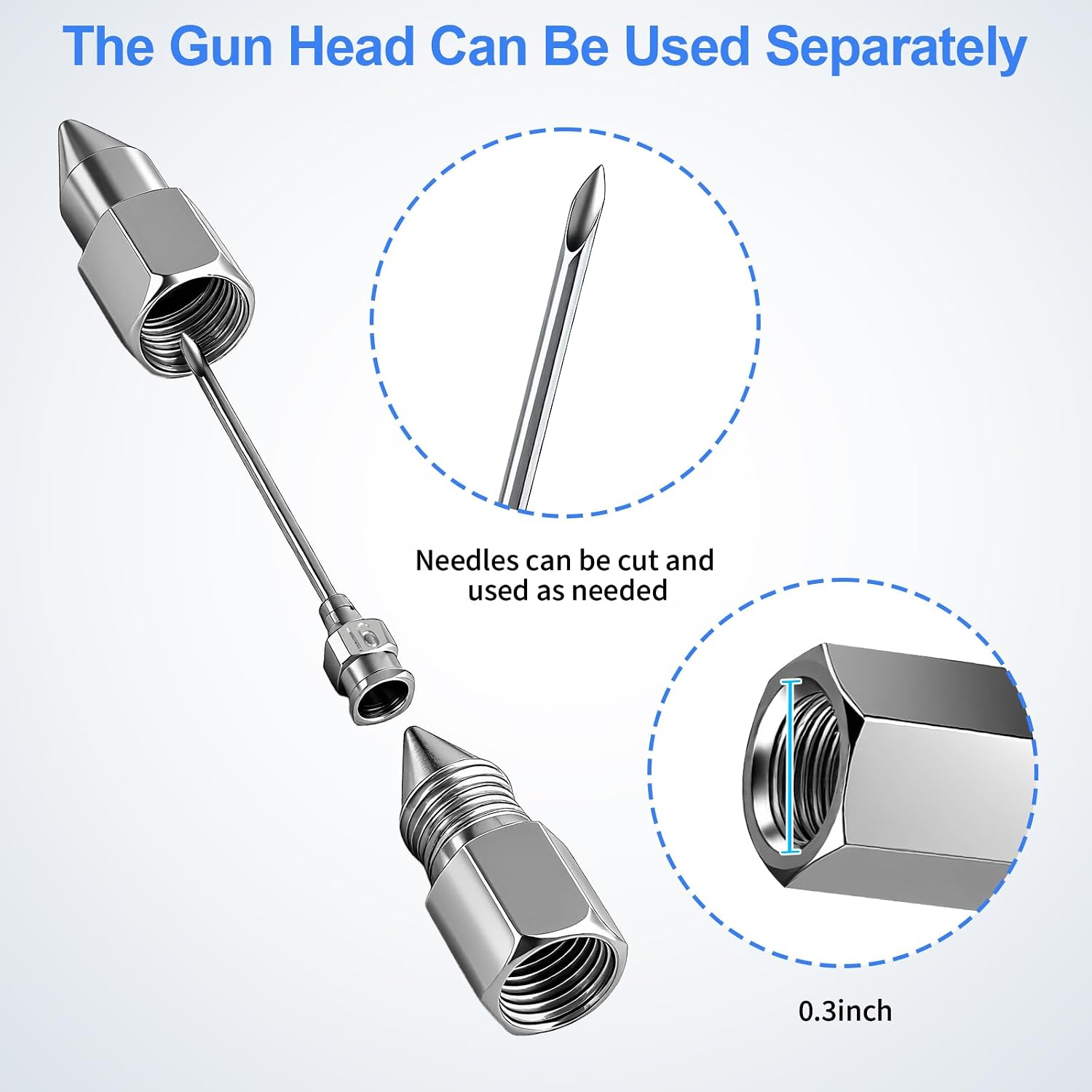 5PCS Grease Gun Needle Tips Accessories Kit, 1 Grease Needle Dispenser, 1 Rubber Joint Fitting, 1 Detachable Grease Needle Tip, 2 Needle Nozzles Tips for Narrow Tight Confined Deep Spaces ﻿