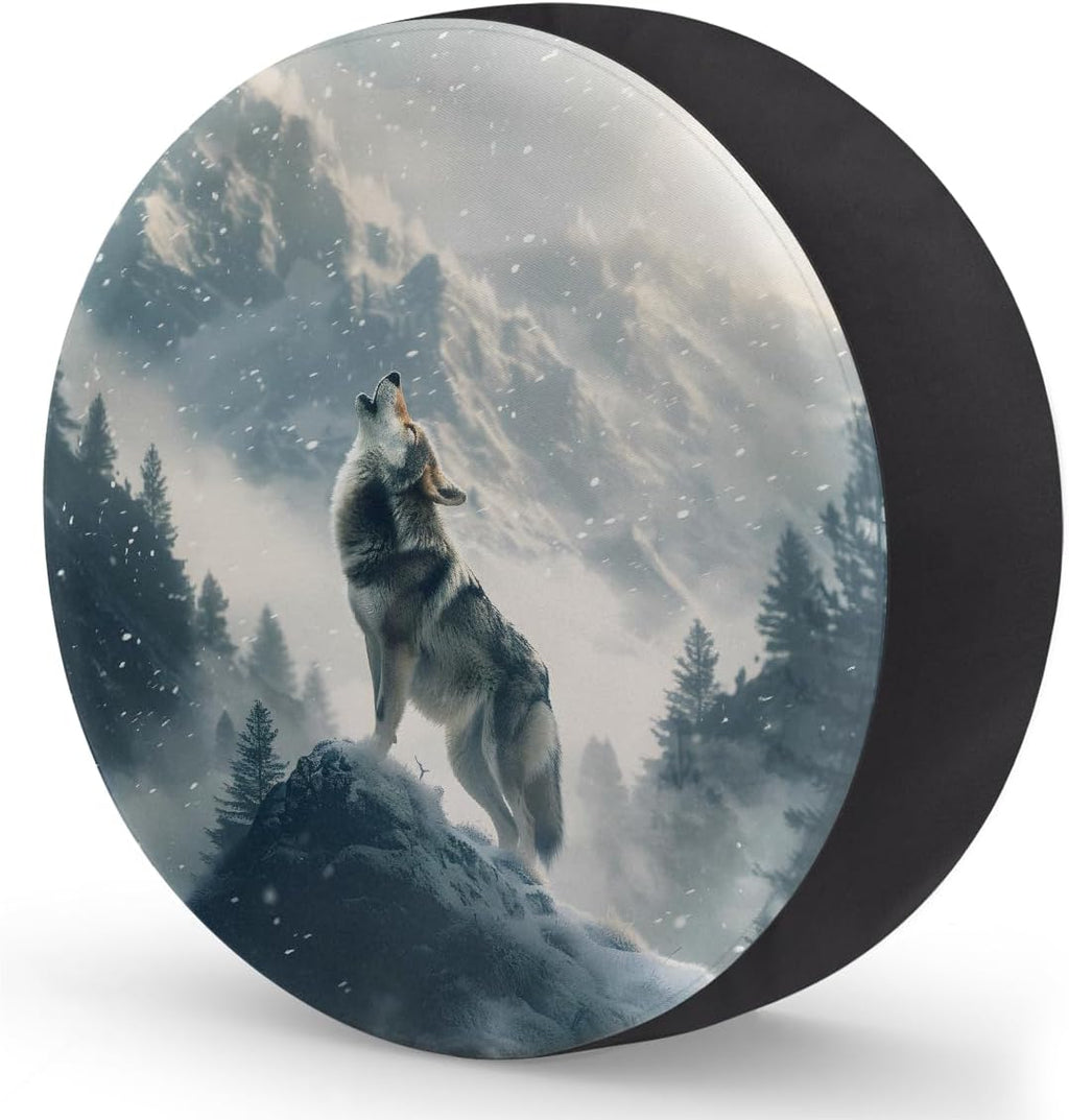 Spare Tire Cover Animal Wolf Wheel Covers Protectors Waterproof Dust-Proof Universal Fit Trailer, RV, SUV and Many Vehicle 15 Inch,A-1133