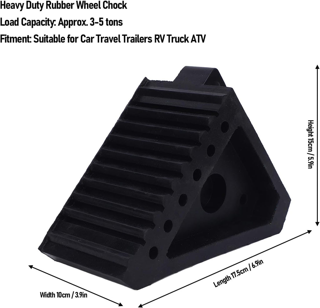 Alomejor Heavy Duty Rubber Wheel Chock Rubber Wheel Stopper 6.9 X 3.9 X 5.9in Anti Slip Weather Proof 3 to 5 Ton Tire Block for Car Trailer RV Truck ATV Parking