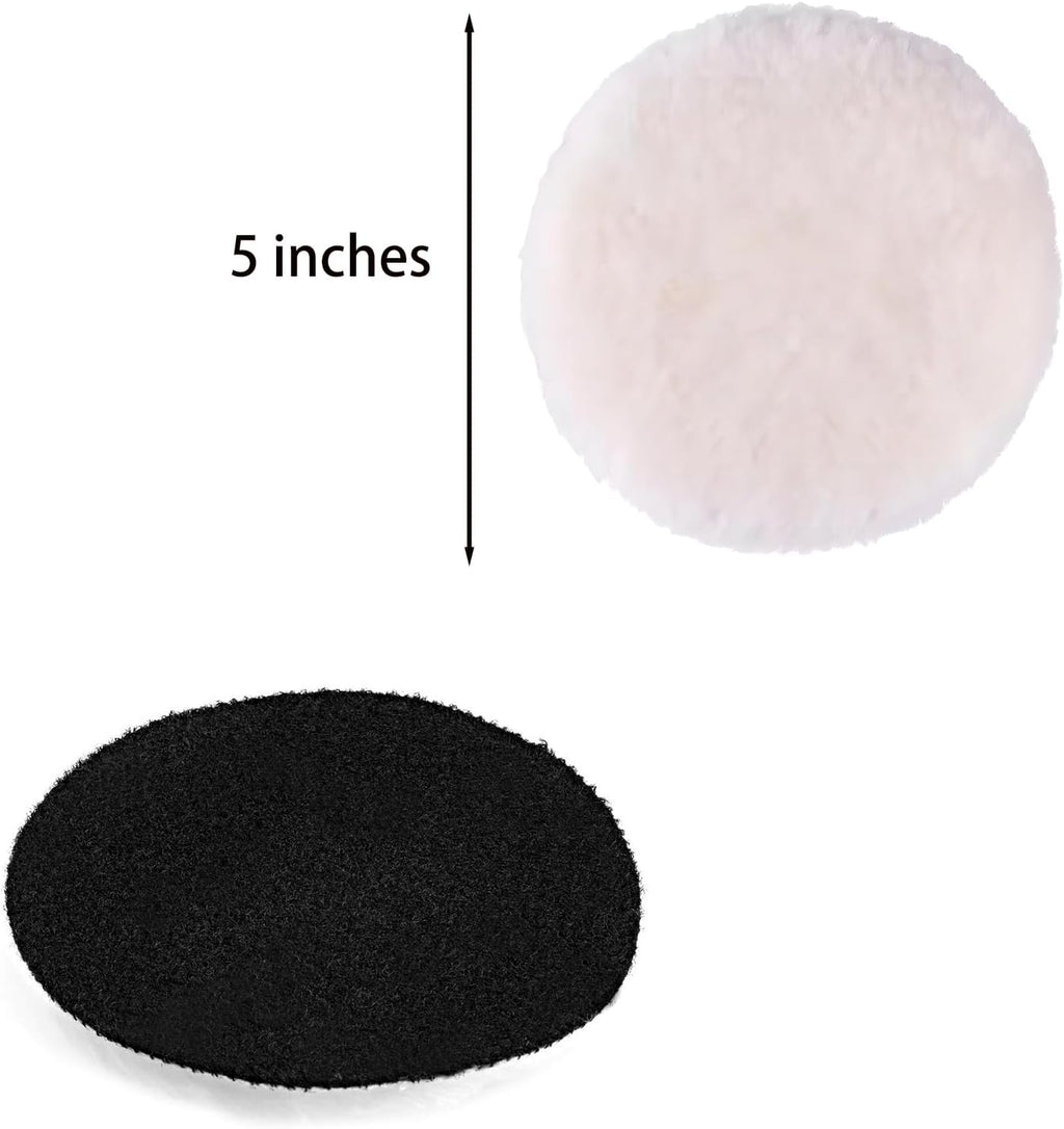 Swagwert 5Pcs 5" Wool Polishing Buffing Pads Hook and Loop Pad Fit Orbital Polisher Buffer