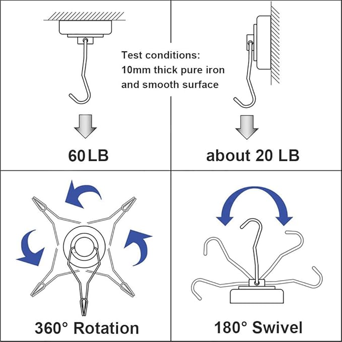 DIYMAG Swivel Swing Magnetic Hooks, Strong Heavy Duty Neodymium Magnet Hooks - Image 6