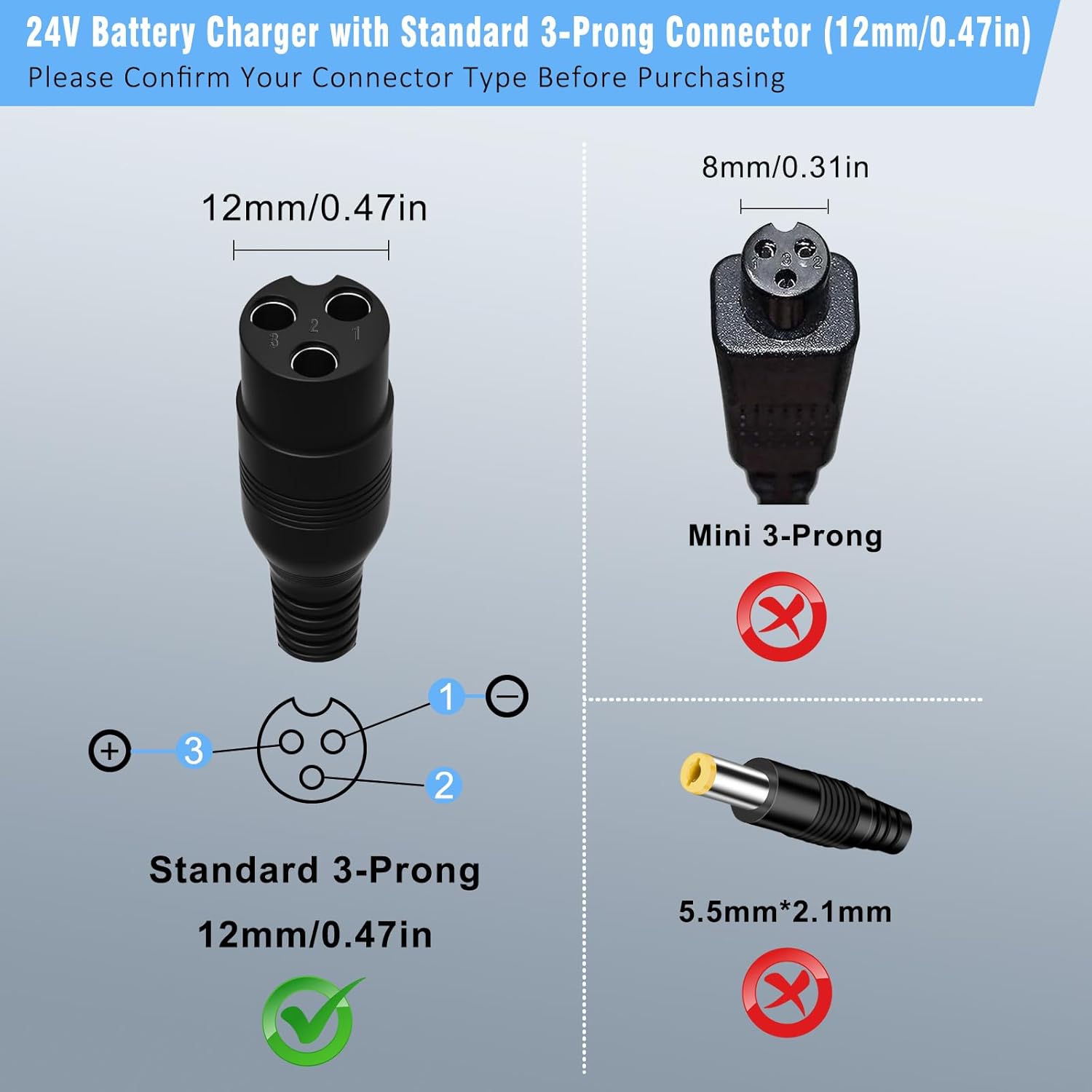 Razor Charger for Razor Electric Scooter MX350 Dirt Bike E100 E175 E200 E200S E300 E300S E500 Pocket Mod Sports Mod and Dirt Quad Razor Scooter Charger Replacement 24V 1500mA