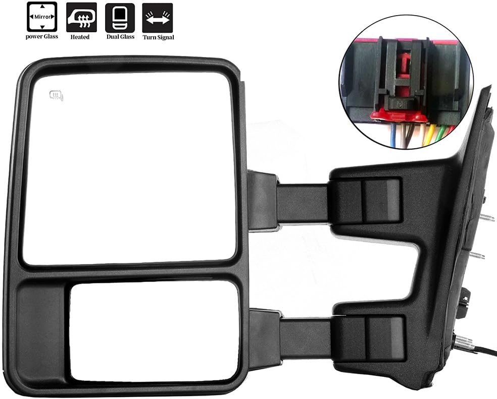 Driver Side Heated Towing Mirrors Fits 2008-2016 for Ford for F-250 for F-350 for F-450 for F-550 Super Duty, Power Adjusted View Mirror with Turn Signal Indicator