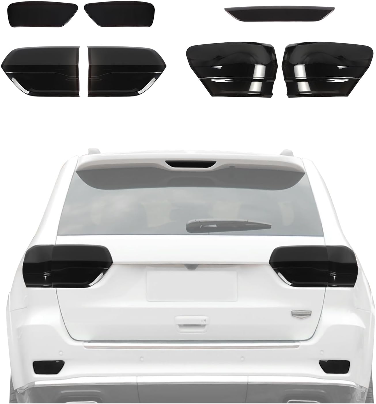 7PCS Smoked Black Tail Light+3rd Third Brake Lamp Light+Front Fog Light Lamp Cover Guard Replacement Kit for 2014-2020 Jeep Grand Cherokee Third Brake High Mount Brake Rear Light Fog Light Cover