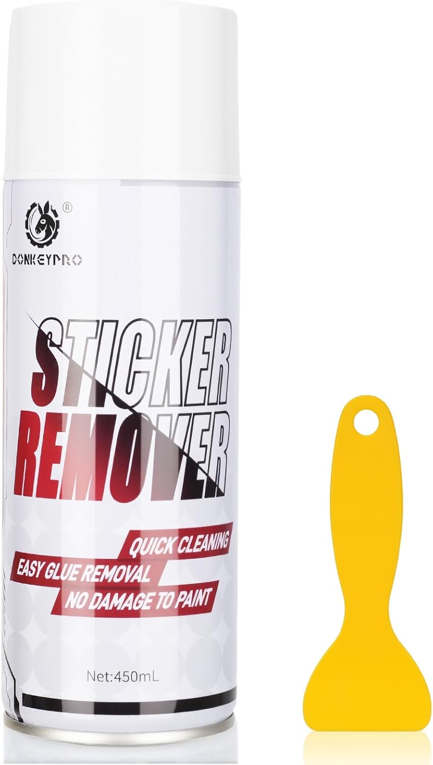 DONKEYPRO Tree Sap Remover for Car, 15 fl.oz | Sticker Remover Spray with Scraper, Dissolves Sticky Residue, Glue, Tape, Labels, Decals