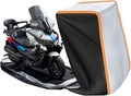 Full Enclosed Large Motorcycle Cover Waterproof Outdoor/Indoor Storage Motorcycle Cover Heavy Duty with Reflective Strips Fits Motorcycles Length up to 118" with Side+Top Box (Black+Sliver)