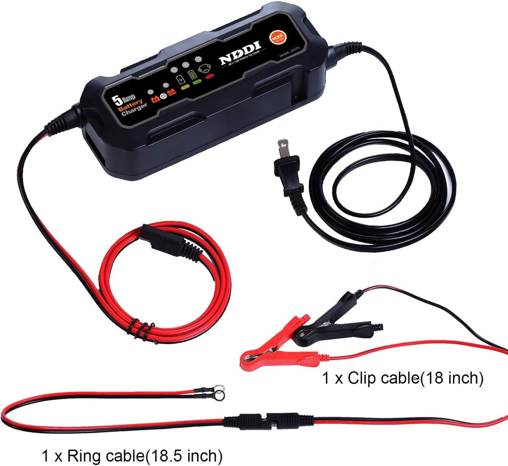 NDDI 5 Amp Battery Charger, 6V/12V Smart Automatic Charger with LED Indicators