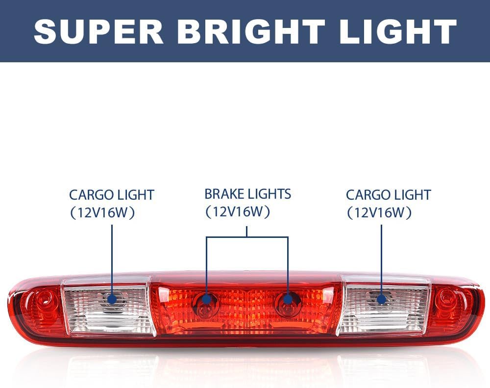 PIT66 3rd Brake Light, Fit Chevy Silverado GMC Sierra 1500 2008-2013 | Compatible with Chevy Silverado GMC Sierra 2500 HD 3500 HD 2008-2014 25890530 Cargo Lamp High Mount Stop Light