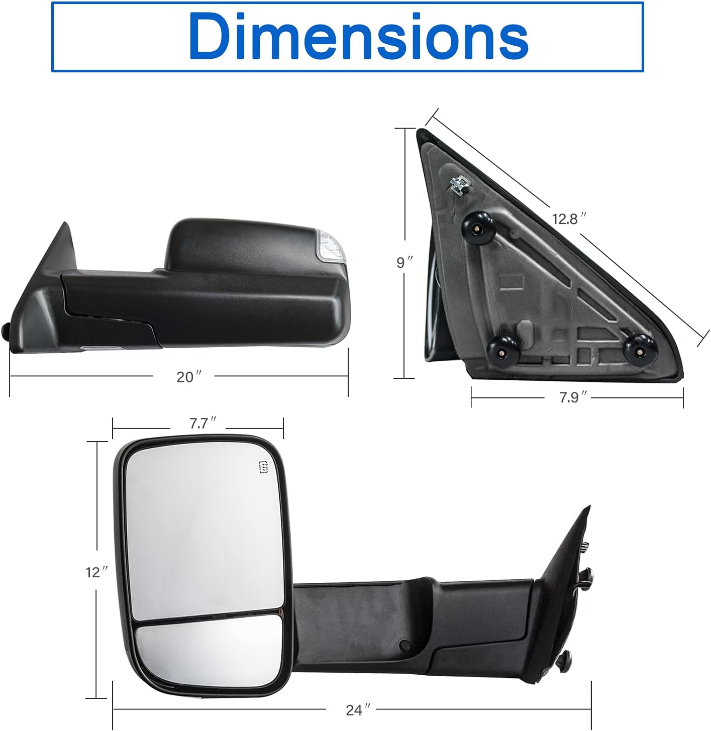 JZSUPER Towing Mirrors fit fo 2009-2018 Dodge Ram 1500, 2010-2018 2500 3500, 2019-2024 Ram 1500 Classic with Power Heated LED Turn Signal Lights Puddle Lamp Temperature Sensor Foldaway