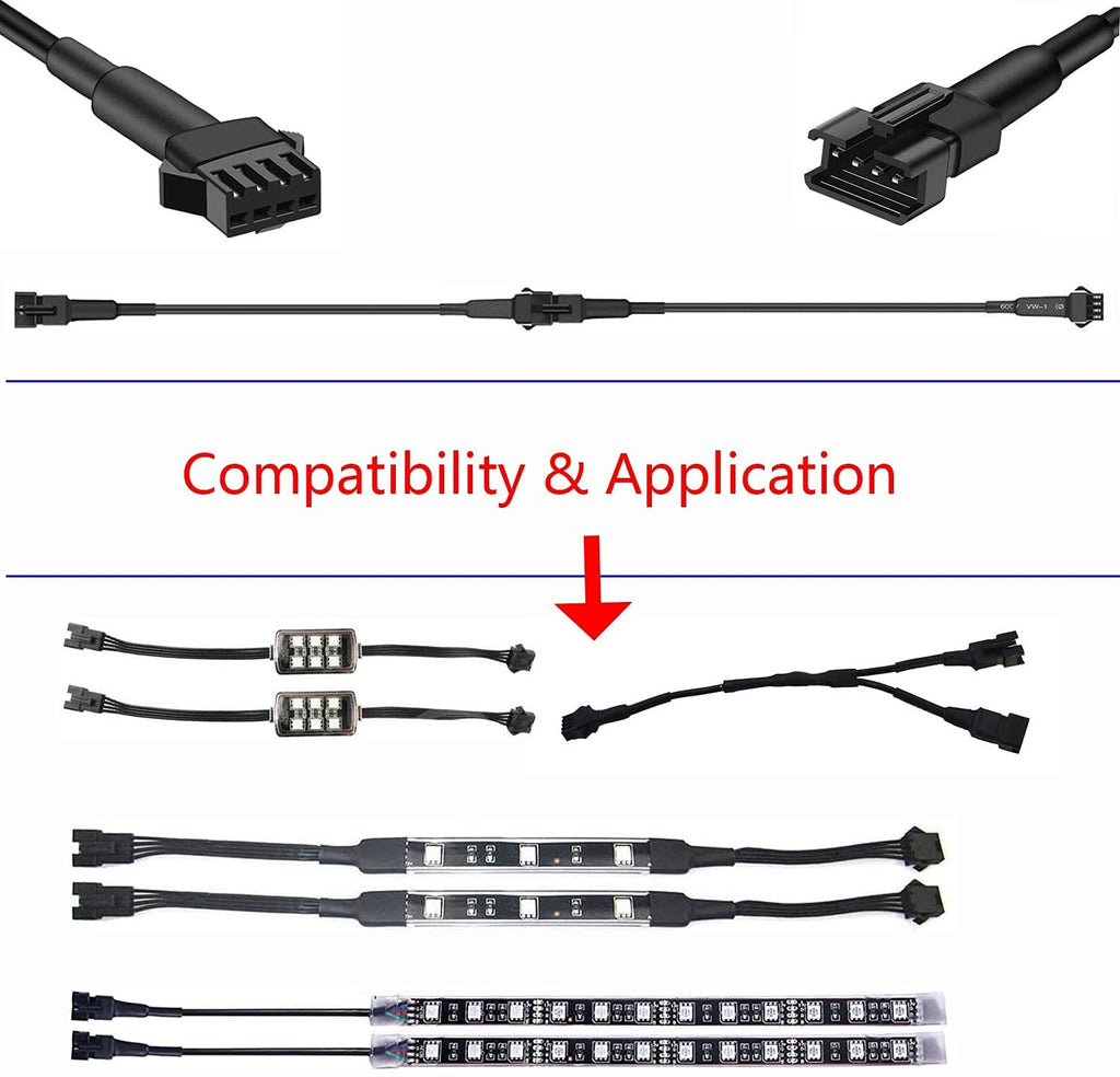 4PC 36in/90CM RGB LED Extension Cable With 2pcs 1-2 way spiltter Y cable,Rock Light Extension Wire,Neon Underglow Wire Cable Extension Kit for ATV Car Motorcycle Accent Light Strips Rock Lights