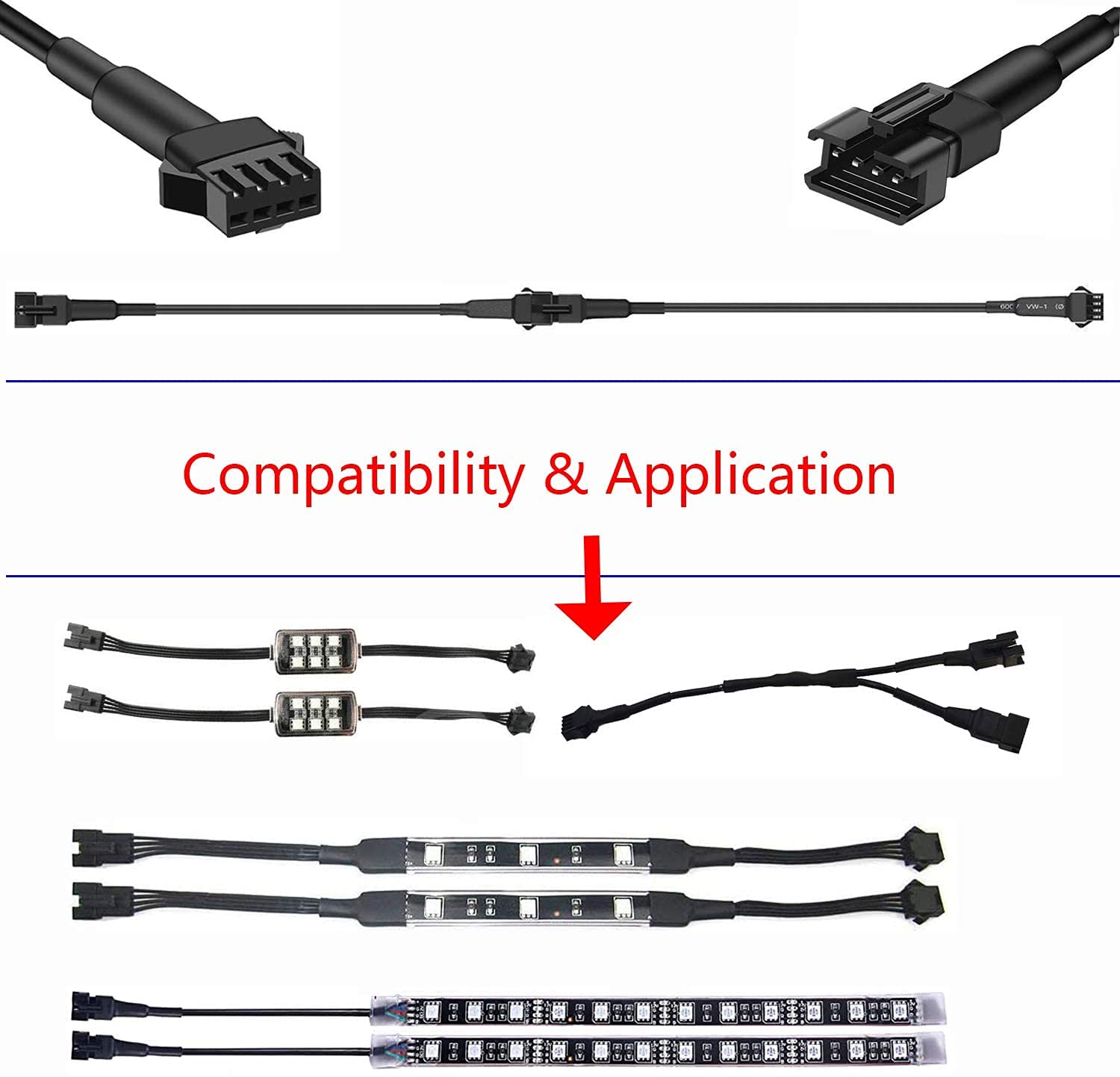 4PC 36in/90CM RGB LED Extension Cable With 2pcs 1-2 way spiltter Y cable,Rock Light Extension Wire,Neon Underglow Wire Cable Extension Kit for ATV Car Motorcycle Accent Light Strips Rock Lights