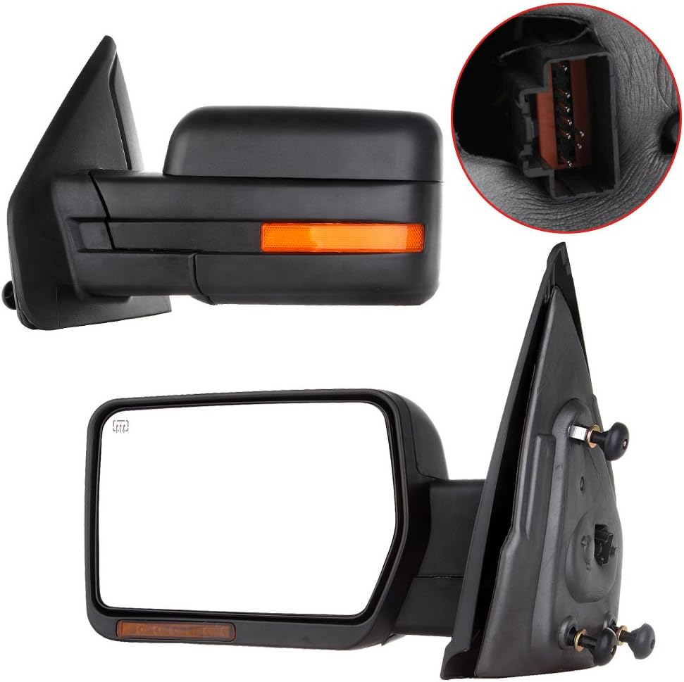 A Pair Heated Towing Mirrors Fits 2007-2014 for Ford for F-150 Series Truck Pickup, Power Adjusted View Mirror with Turn Signal Indicator