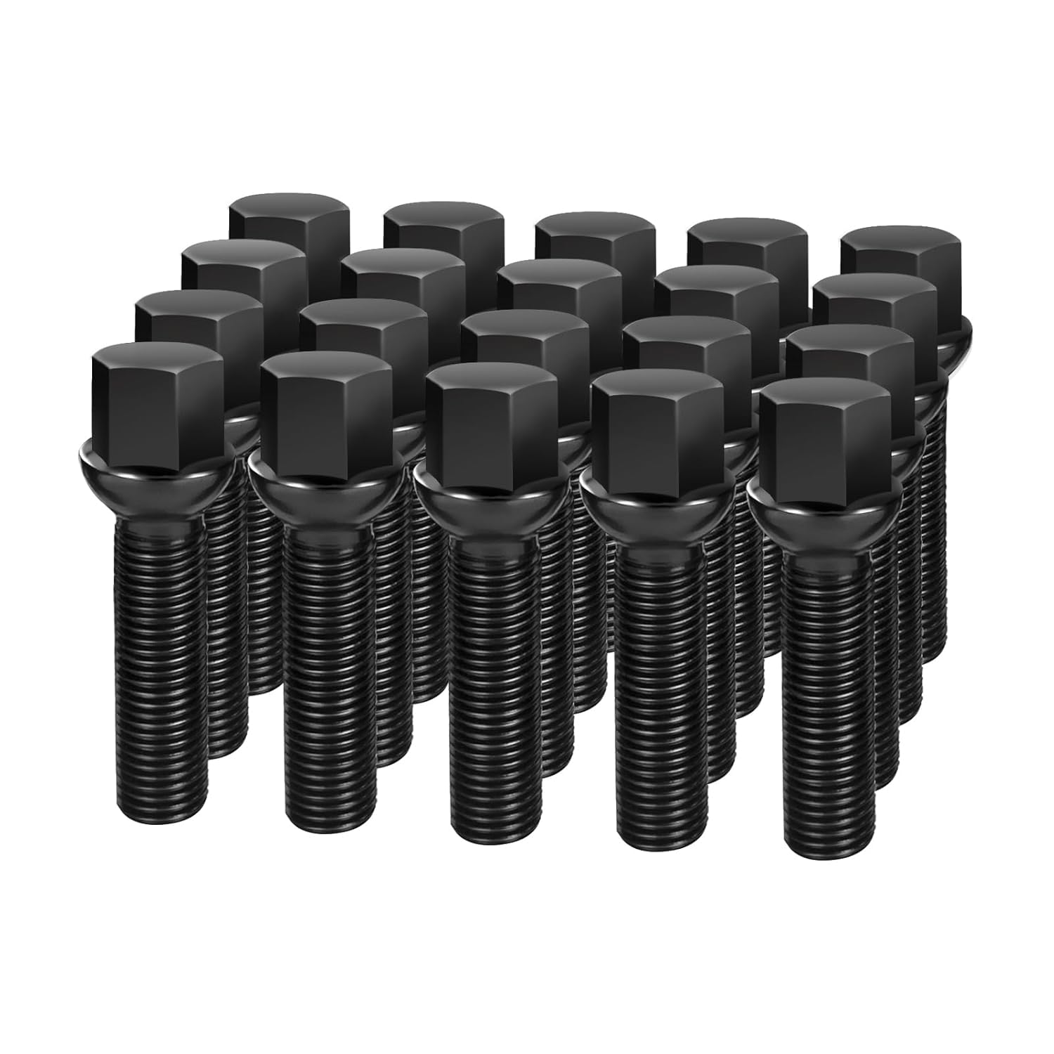 Dynofit M14x1.5 Lug Bolts Compatible with Audi A4 A3 A1 A8,20pcs Ball Seat 45mm Shank for 20 mm Wheel Spacers, 17mm hex Aftermarket Extended Black Bolts Fit CC Golf Jetta Lavid Se