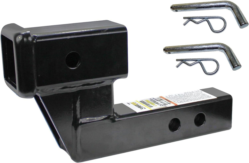 MaxxHaul Trailer Hitch Riser for 2" Receivers, 4" Rise or Drop Solid‑Steel Shank with Dual Pin Holes, 500 lb Tongue Weight, Powder‑Coated Finish, Includes Two Hitch Pins, 11.4" x 6.7" x 3" (50908)