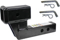 MaxxHaul Trailer Hitch Riser for 2" Receivers, 4" Rise or Drop Solid‑Steel Shank with Dual Pin Holes, 500 lb Tongue Weight, Powder‑Coated Finish, Includes Two Hitch Pins, 11.4" x 6.7" x 3" (50908)