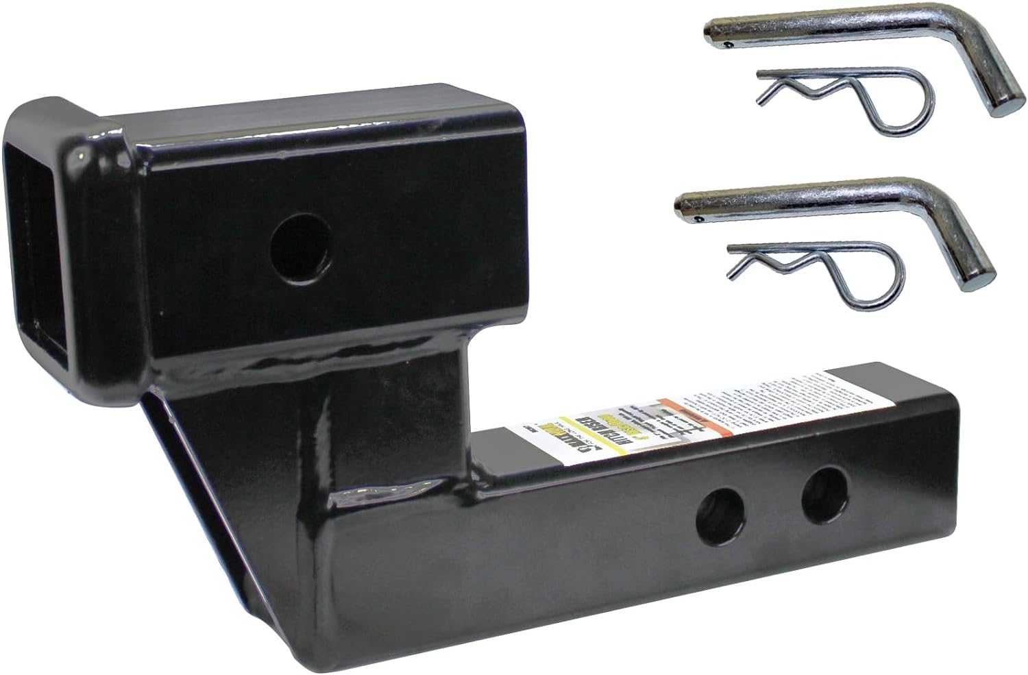 MaxxHaul Trailer Hitch Riser for 2" Receivers, 4" Rise or Drop Solid‑Steel Shank with Dual Pin Holes, 500 lb Tongue Weight, Powder‑Coated Finish, Includes Two Hitch Pins, 11.4" x 6.7" x 3" (50908)