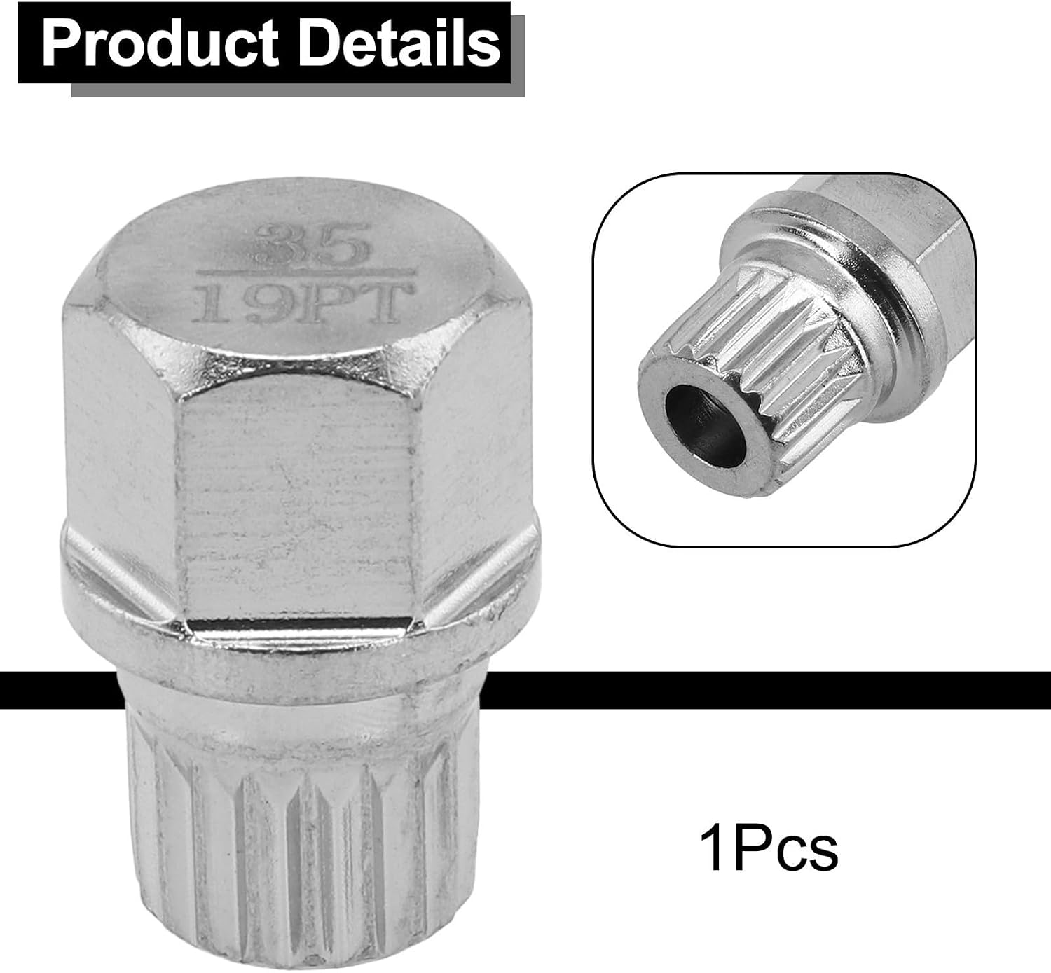 35/19PT Hollow Anti Theft Wheel Lock Lug Nut Removal Key Single for custom for BMW, Steel Construction, Rustproof Design, Silver Tone Finish