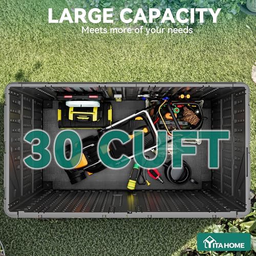 yitahome outdoor storage shed w/o shelf, 30 cu shown in use
