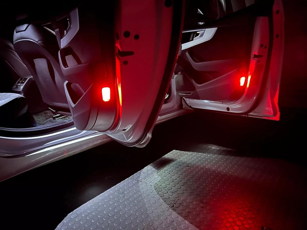 iJDMTOY Clear Lens Brilliant Red LED Footwell, Door Sill, Side/Under Door Lights, Compartment Glove Box or Trunk Cargo Lights, Compatible With Audi A1 A3 A4 A5 A6 A7 A8 Q3 Q4 Q5 Q7 Q8