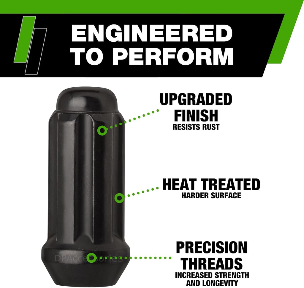 DPAccessories Black 1/2-20 Lug Nuts for Aftermarket Wheels - Closed End Duplex XL Spline Tuner - 51mm (2") Tall - Set of 32 - D5142P-2305/32