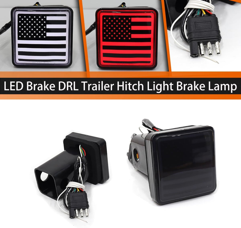Adiil 2''Size 15-LED Brake Light Trailer Hitch Cover Fit Towing & Hauling，Smoked Lens Tow Hitch Driving & Brake Lamp (Type05)