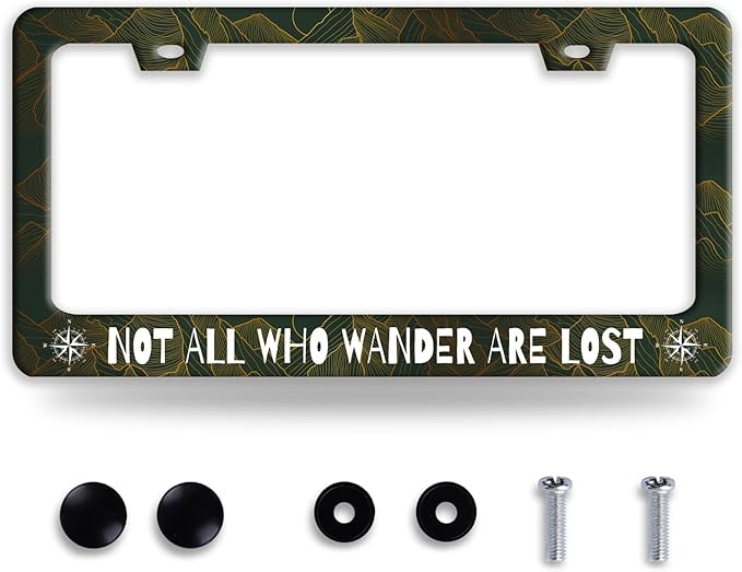 Not All Who Wander are Lost License Plate Frame Funny Golden Mountains License by BRAGHRTED