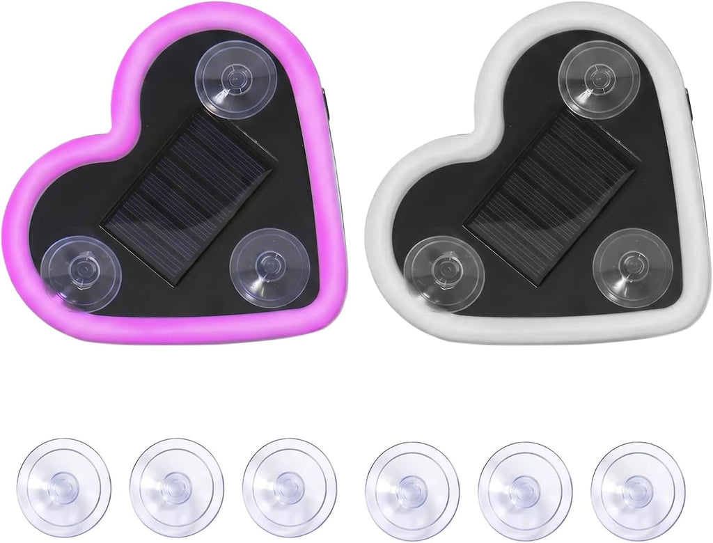 Upgrade Car Light LED Ambient Lights Heart Solar Lights Solar-Powered Heart-Shaped Neon Lights for Car Window Decorative 5 Modes Interior Outdoor Decor (Pink)