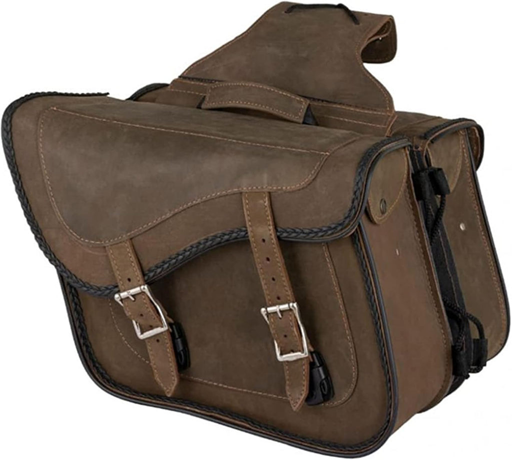 Dream Apparel Naked Cowhide Leather Motorcycle Saddle Bags Throw Over Saddlebags