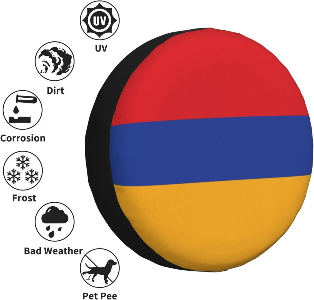 Flag of Armenia Print Universal Spare Tire Cover for RV, Jeep | Wheel Protector Fits Rv, Trailer, Jeep, Shield Tires From Sun, Dirt And Rain For Outdoor Storage