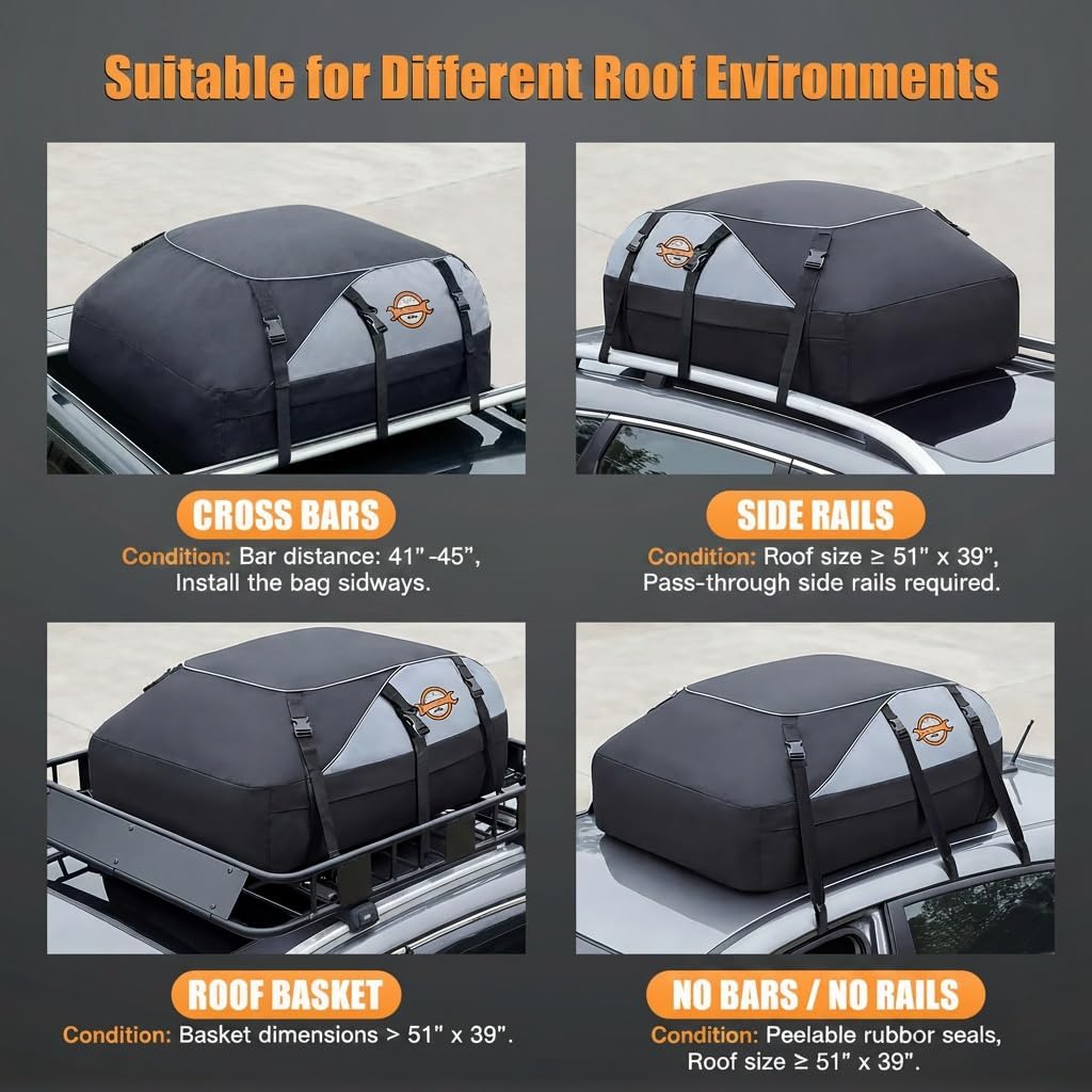 Sailnovo Soft Car Rooftop Cargo Carrier Roof Bag 20 Cubic Feet Waterproof Car Top Carrier, Fits Most Vehicle with/Without Rack, Include Anti-Slip Mat,6 Reinforced Straps,6 Door Hooks
