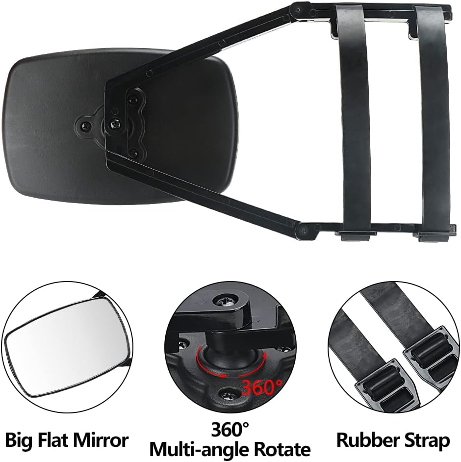 Universal Clip-on Towing Mirrors Extended Mirrors for Towing 360 Degree Rotation Adjustable Towing Mirror, Black, 2 Pieces
