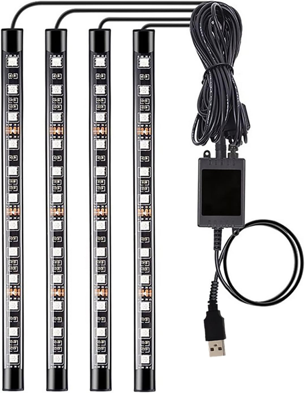 Led Interior Car Lights, Controller Led Lights for Cars, Multicolor Music Underglow Lighting Kits with Wireless Control and Sound Active Function, 4pcs 48 USB LED Interior Lights, DC 5V