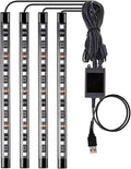 Led Interior Car Lights, Controller Led Lights for Cars, Multicolor Music Underglow Lighting Kits with Wireless Control and Sound Active Function, 4pcs 48 USB LED Interior Lights, DC 5V