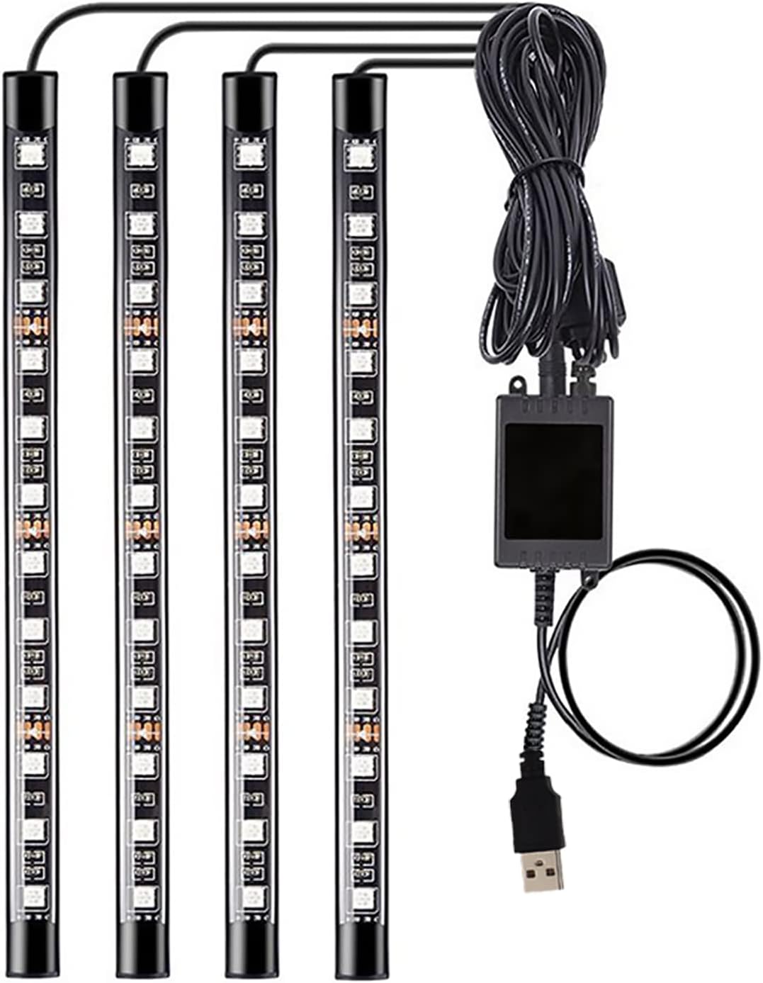 Led Interior Car Lights, Controller Led Lights for Cars, Multicolor Music Underglow Lighting Kits with Wireless Control and Sound Active Function, 4pcs 48 USB LED Interior Lights, DC 5V