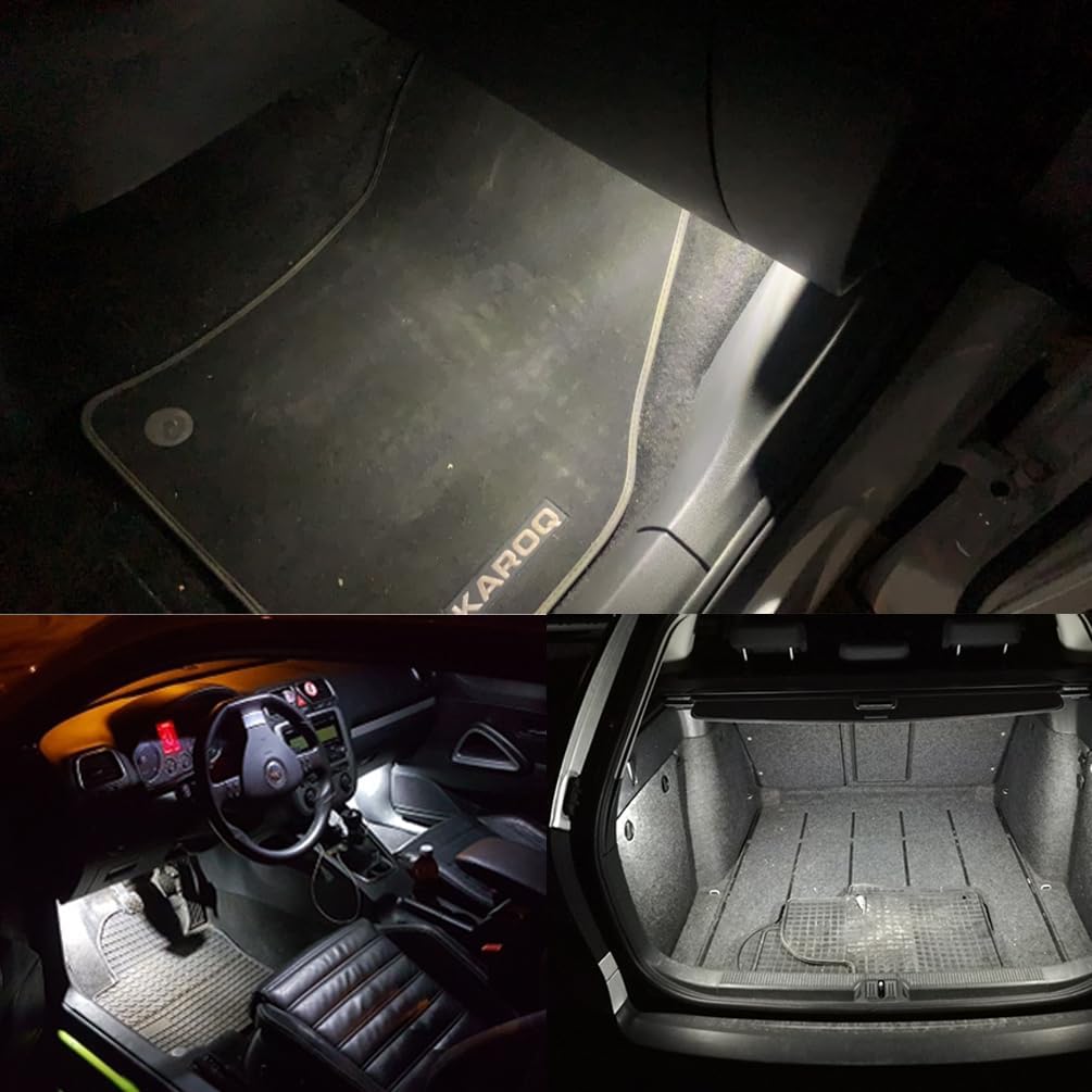 LED Footwell Under Door Glove Box Interior Trunk Lights Compatible with VW Golf MK7 GTI Jetta MK5 MK6, OEM Replacement Error Free - 2PCS (White)