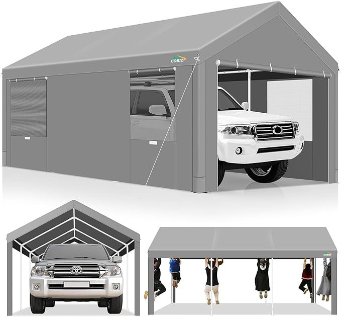 COBIZI Carport 10x20ft Heavy Duty Portable Garage, 2.0 Powder Coated Frame by COBIZI