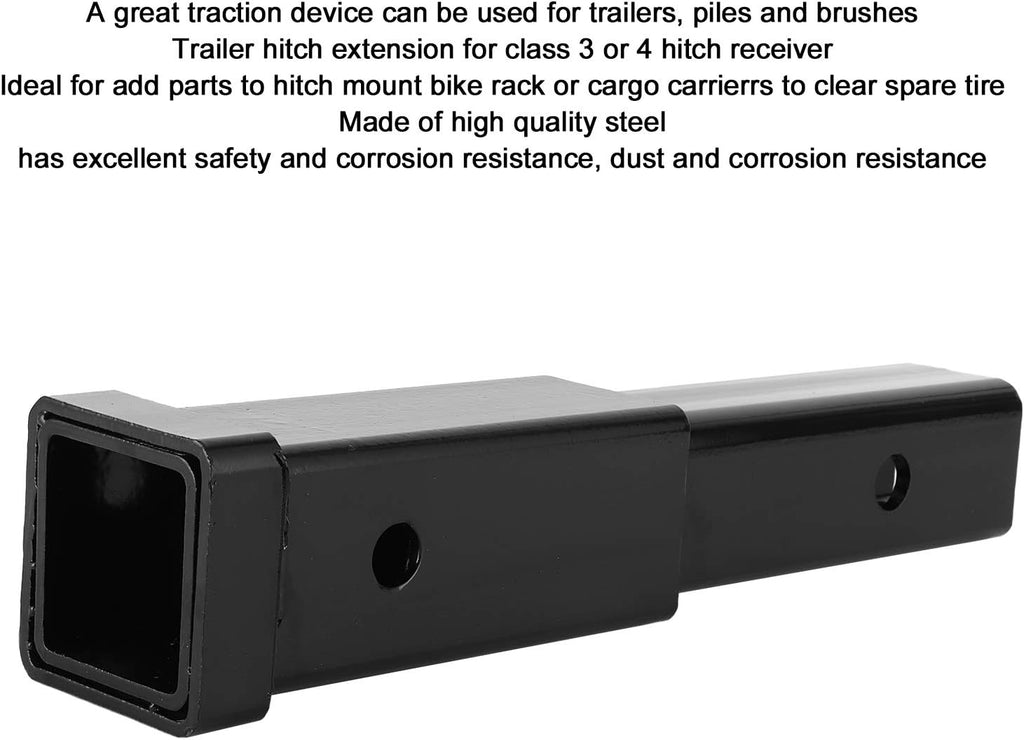 Generic 12in Towing Extender Steel Trailer Hitch for Class 3/4 2in Receiver - 500lbs Capacity, Perfect for Cargo Racks