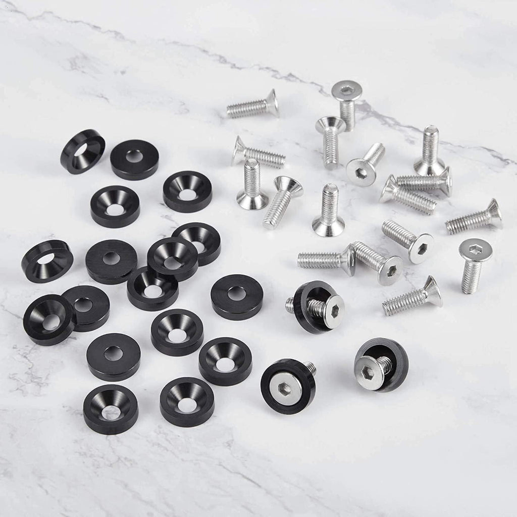 20PCS CNC Billet Aluminum Bumper Washer Engine Bay Dress Up Kit JDM Black