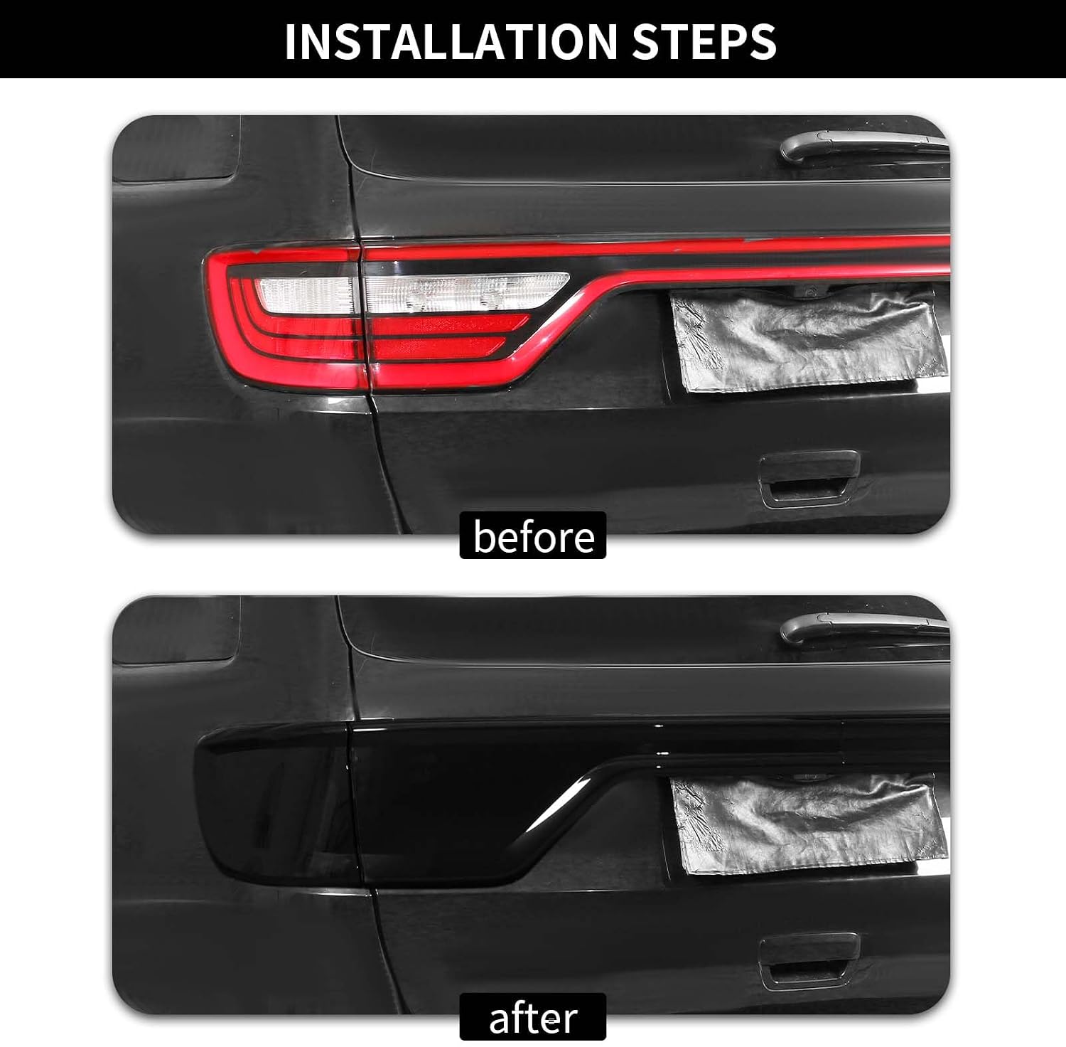 Hoolcar Tail Light Lamp Cover Guard Taillight Trim Bezel Frame Decor Exterior Accessories Compatible with Dodge Durango 2014-2023, Smoked Black